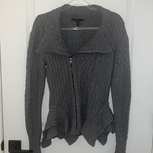 BCBGMAXAZRIA Grey Knit Zip-up Sweater, Medium